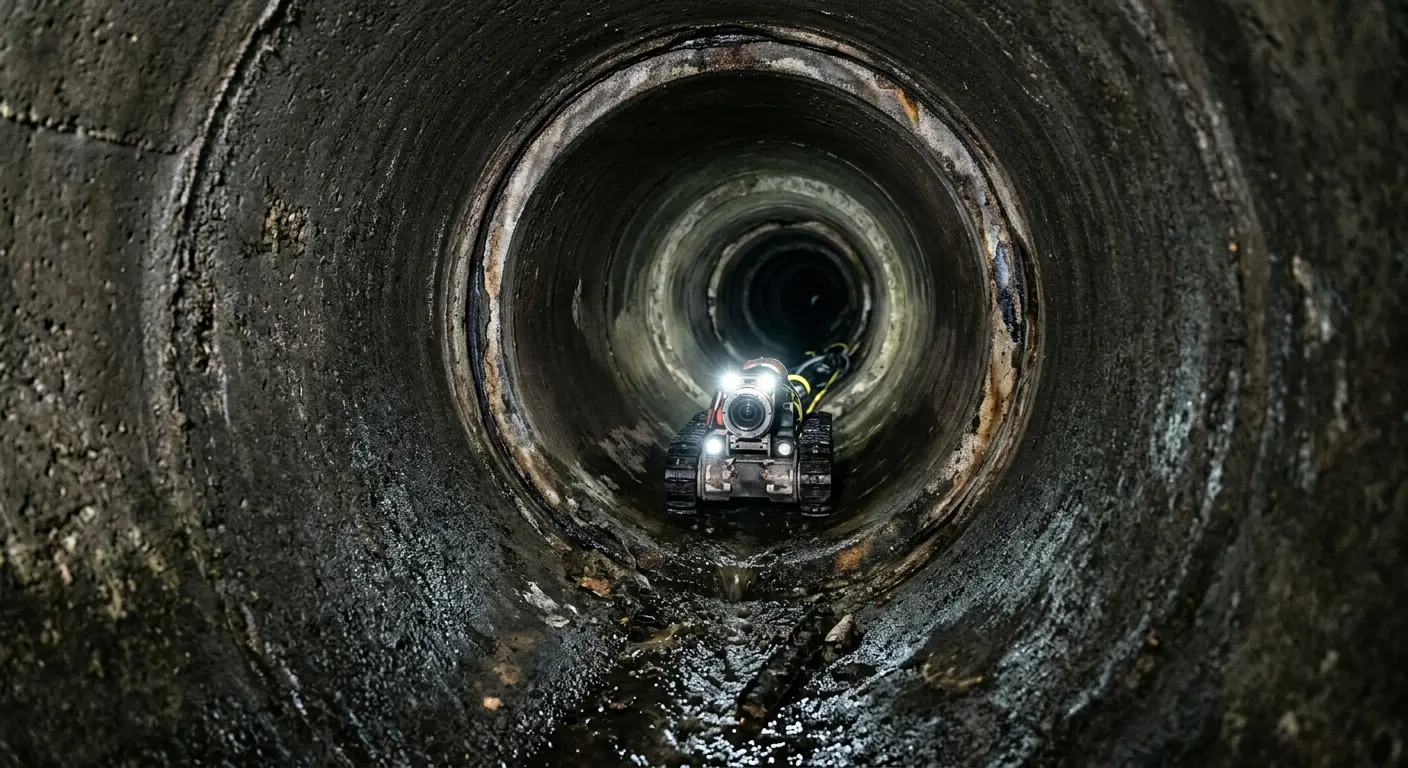 Robotic sewer camera inspecting pipe interior for Sewer Line Cleaning in Gas City